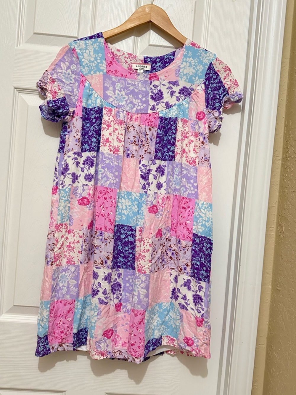 Women’s ' Patchwork Floral Dress - Pink & Purp Blouse/Mini Dress